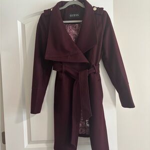 Guess Deep Burgundy Belted Coat